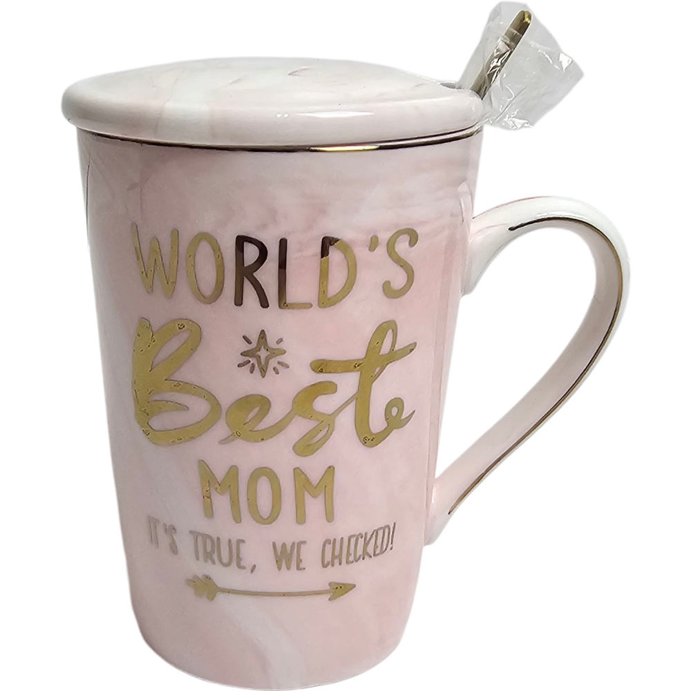 Penny Cai Handmade Pink World's Best Mom It's True We Checked Lidded Mug & Spoon
